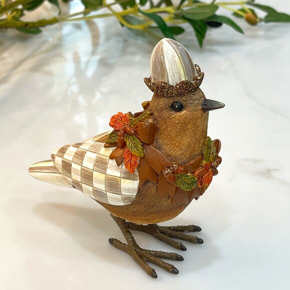 -SOLD- Mackenzie-Childs Mocha Check Autumn Bird-NEW - Picture 1 of 8